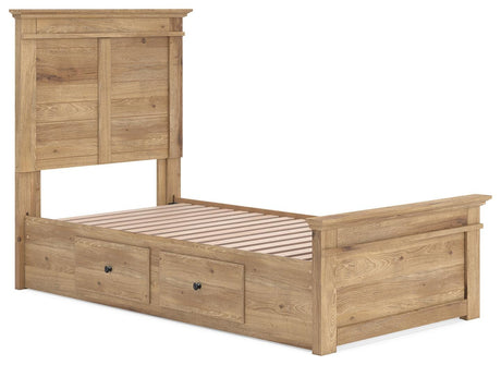 Makidern Tan Twin Panel Storage Bed angled view