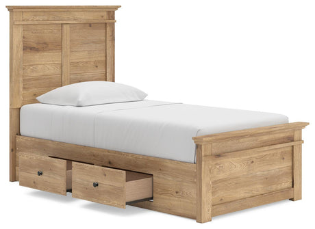 Makidern Tan Twin Panel Storage Bed angled view