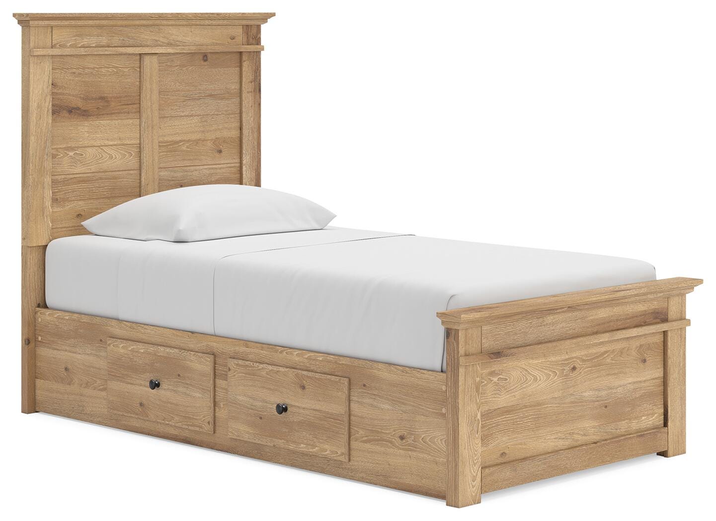 Makidern Tan Twin Panel Storage Bed angled view