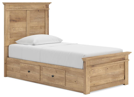 Makidern Tan Twin Panel Storage Bed angled view