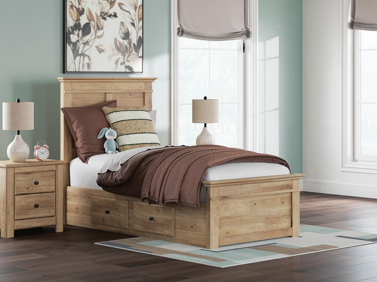 Makidern Tan Twin Panel Storage Bed
