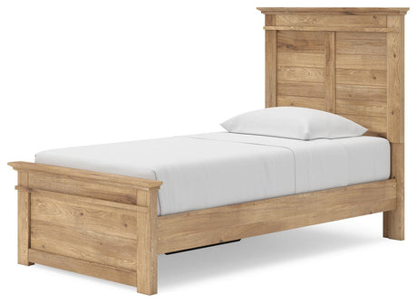 Makidern Tan Twin Panel Storage Bed angled view