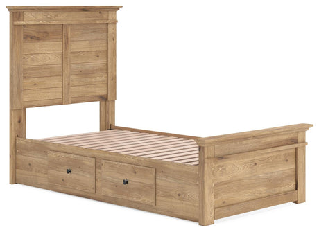 Makidern Tan Twin Panel Storage Bed angled view