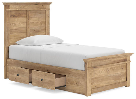 Makidern Tan Twin Panel Storage Bed angled view