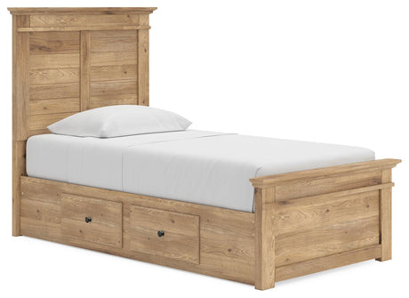 Makidern Tan Twin Panel Storage Bed angled view
