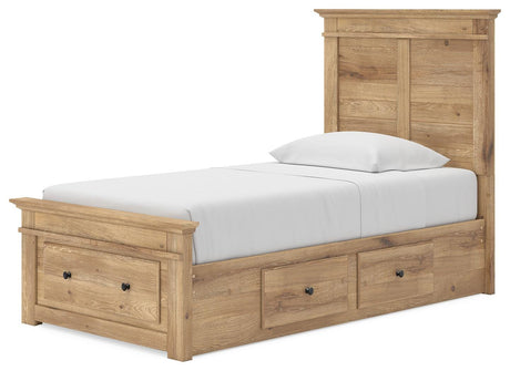 Makidern Tan Twin Panel Storage Bed angled view