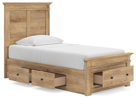 Makidern Tan Twin Panel Storage Bed angled view