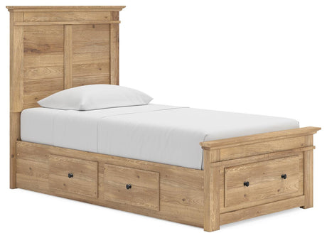 Makidern Tan Twin Panel Storage Bed angled view