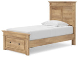 Makidern Tan Twin Panel Storage Bed angled view