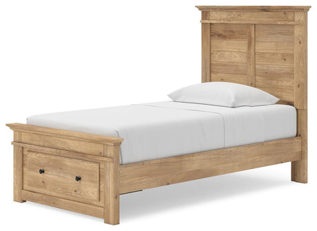 Makidern Tan Twin Panel Storage Bed angled view