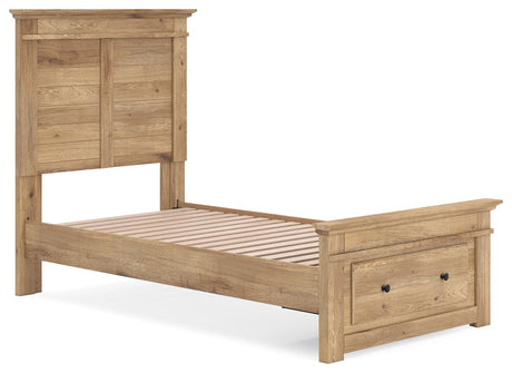 Makidern Tan Twin Panel Storage Bed angled view