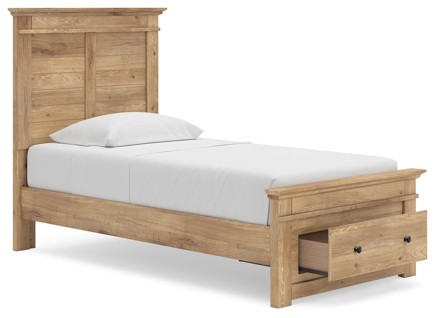 Makidern Tan Twin Panel Storage Bed angled view
