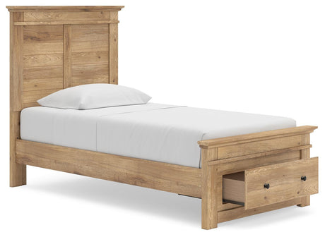 Makidern Tan Twin Panel Storage Bed angled view