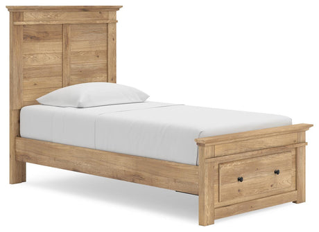 Makidern Tan Twin Panel Storage Bed angled view