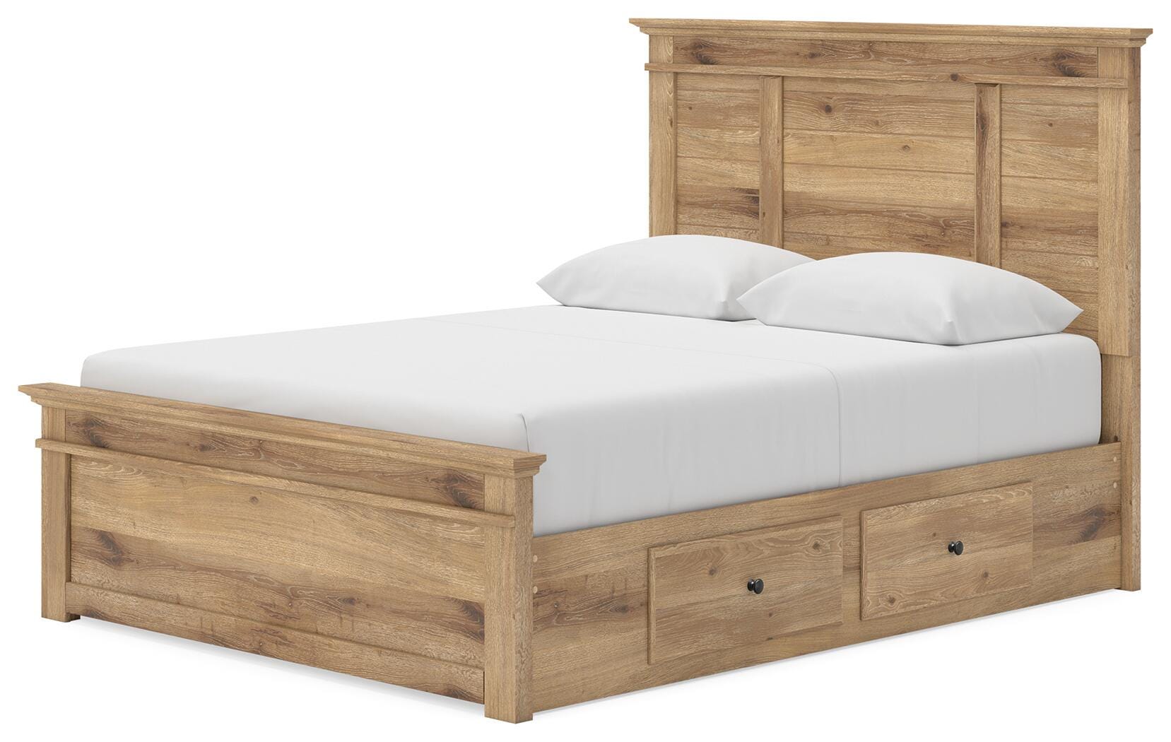 Makidern Tan Queen Panel Storage Bed angled view