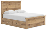 Makidern Tan Queen Panel Storage Bed angled view