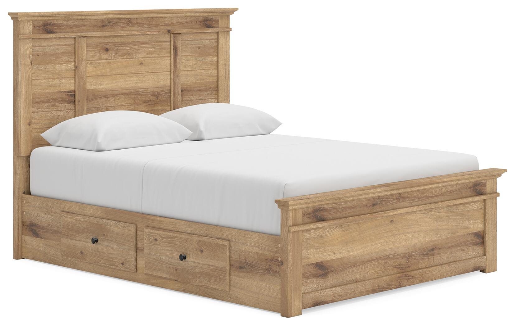 Makidern Tan Queen Panel Storage Bed angled view