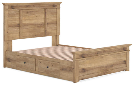 Makidern Tan Queen Panel Storage Bed angled view