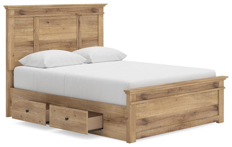Makidern Tan Queen Panel Storage Bed angled view