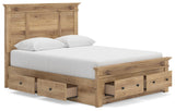 Makidern Tan Queen Panel Storage Bed angled view