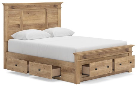 Makidern Tan Queen Panel Storage Bed angled view
