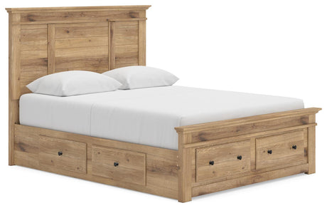 Makidern Tan Queen Panel Storage Bed angled view