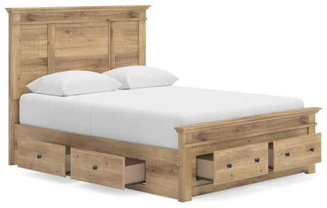 Makidern Tan Queen Panel Storage Bed angled view