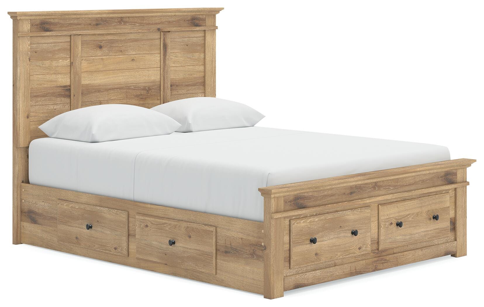 Makidern Tan Queen Panel Storage Bed angled view
