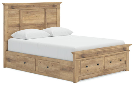 Makidern Tan Queen Panel Storage Bed angled view