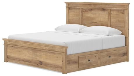 Makidern Tan King Panel Storage Bed angled view