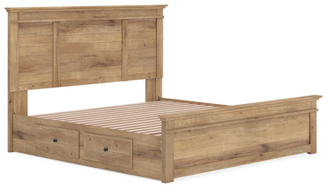 Makidern Tan King Panel Storage Bed angled view