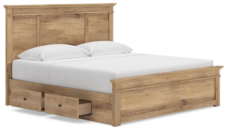 Makidern Tan King Panel Storage Bed angled view