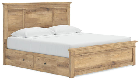 Makidern Tan King Panel Storage Bed angled view