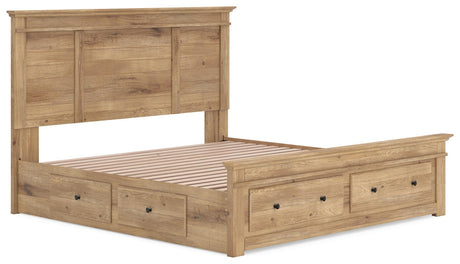 Makidern Tan King Panel Storage Bed angled view