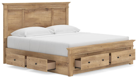Makidern Tan King Panel Storage Bed angled view