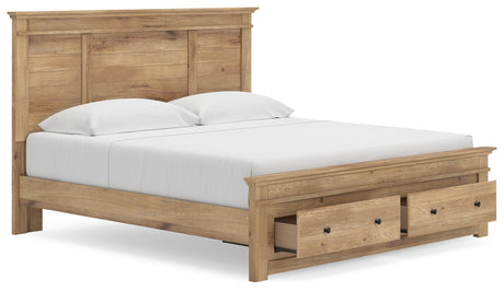 Makidern Tan King Panel Storage Bed angled view