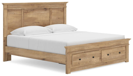 Makidern Tan King Panel Storage Bed angled view