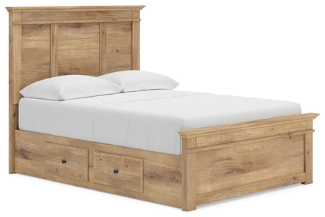 Makidern Tan Full Panel Storage Bed angled view