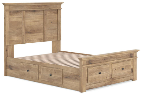 Makidern Tan Full Panel Storage Bed angled view
