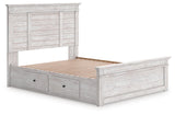 Makidern Whitewash Queen Panel Storage Bed angled view