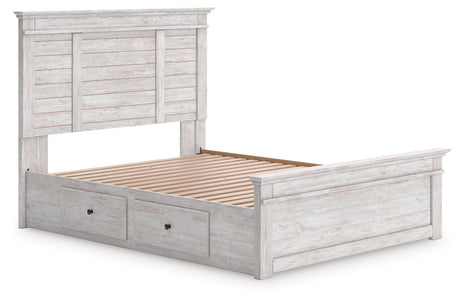 Makidern Whitewash Queen Panel Storage Bed angled view