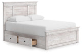 Makidern Whitewash Queen Panel Storage Bed angled view