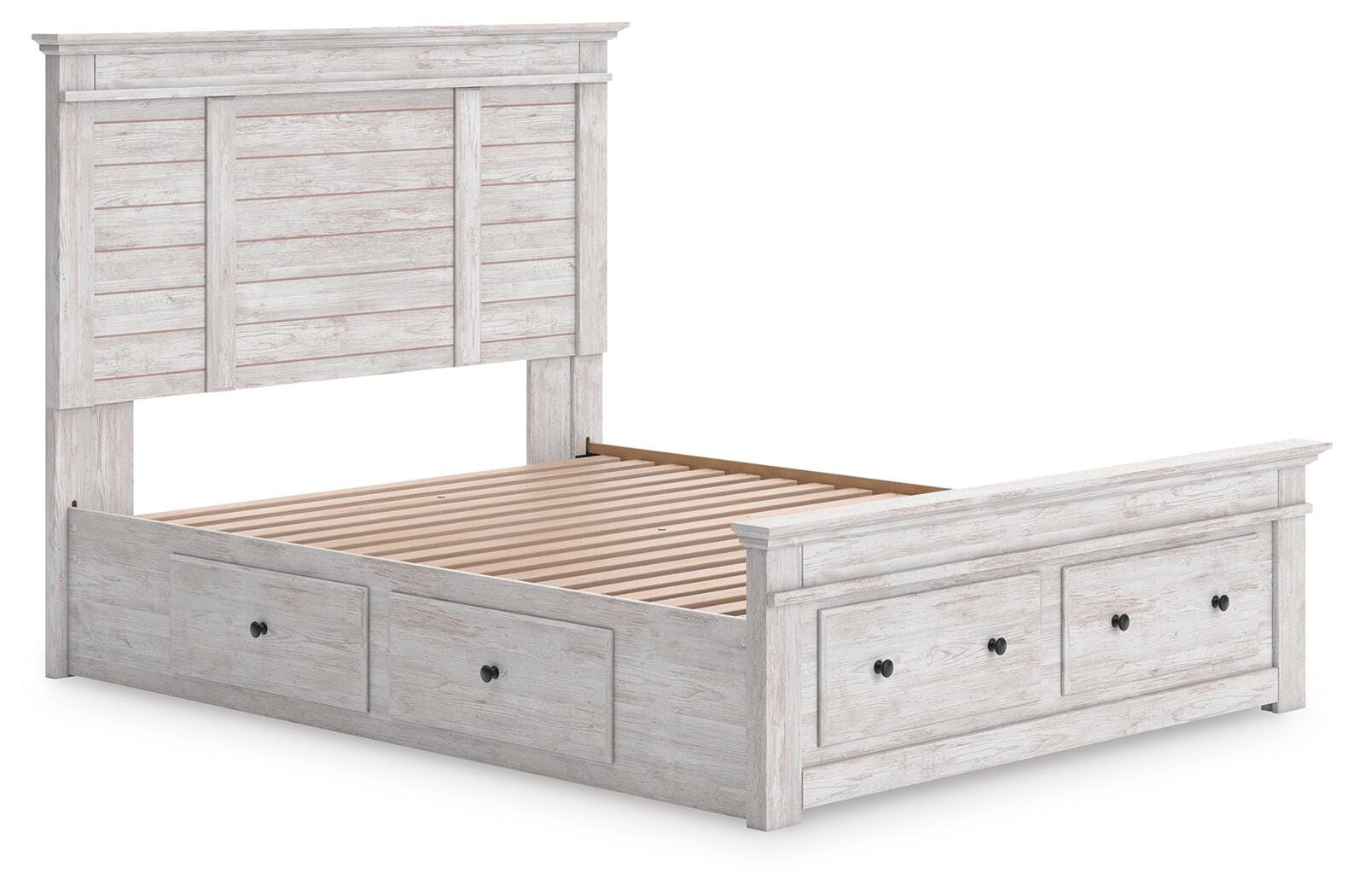 Makidern Whitewash Queen Panel Storage Bed angled view