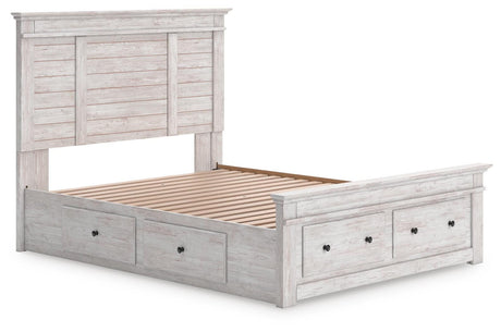 Makidern Whitewash Queen Panel Storage Bed angled view