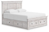 Makidern Whitewash Queen Panel Storage Bed angled view