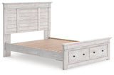 Makidern Whitewash Queen Panel Storage Bed angled view