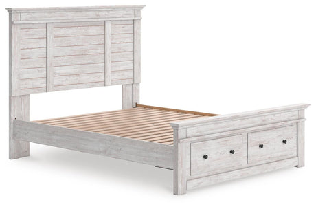 Makidern Whitewash Queen Panel Storage Bed angled view