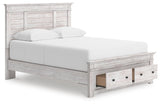 Makidern Whitewash Queen Panel Storage Bed angled view