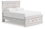 Makidern Whitewash Queen Panel Storage Bed angled view