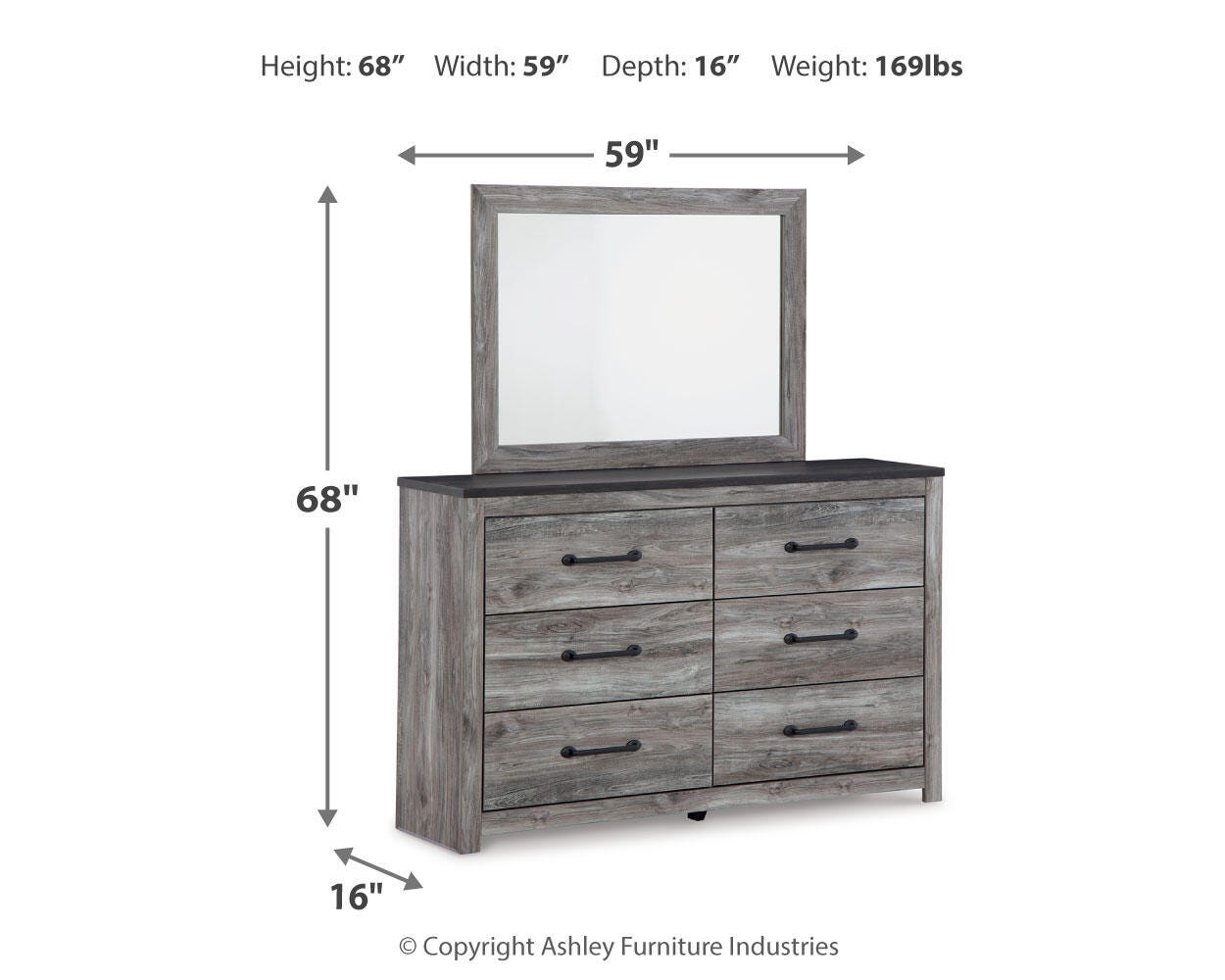 Bronyan Dark Gray Panel Bedroom Set dimension view